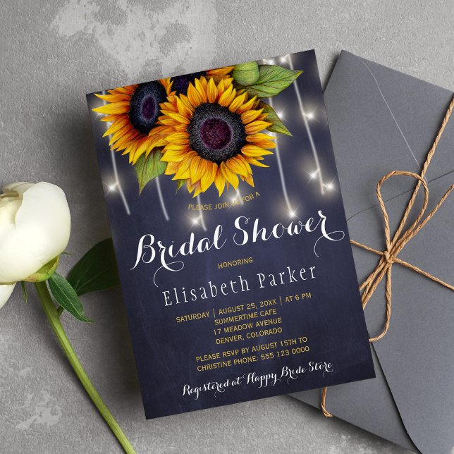 Sunflowers chic rustic string lights bridal shower invitation (Creator Uploaded)