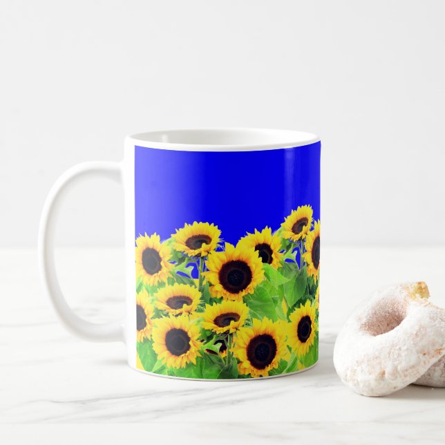 Sunflowers Coffee Mug Ukraine Flag Colours Support (With Donut)