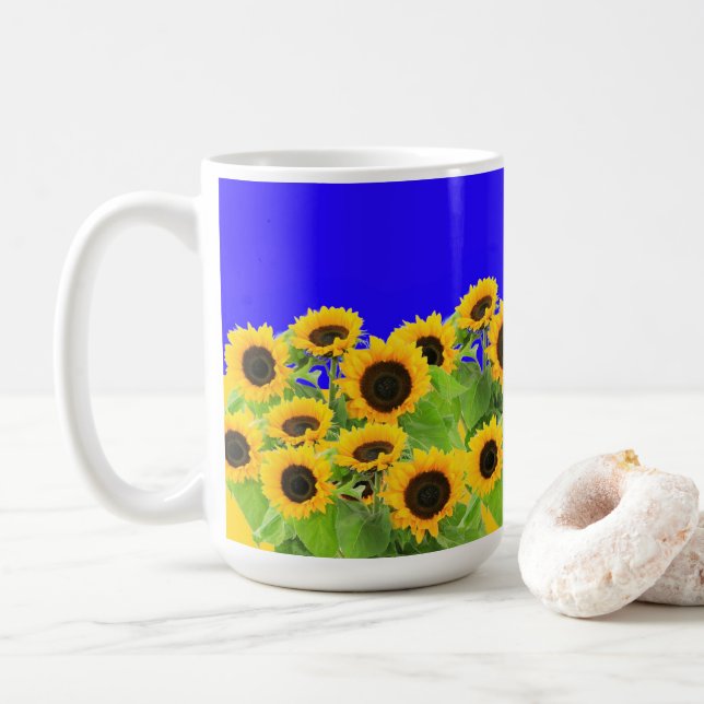 Sunflowers Coffee Mugs Ukrainian Flag Colours (With Donut)