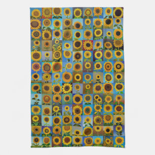 Sunflowers collage tea towel