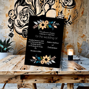 Sunflowers contrast black wedding invitation