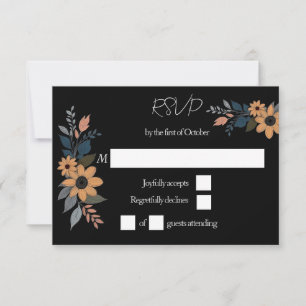 Sunflowers contrast black wedding RSVP card