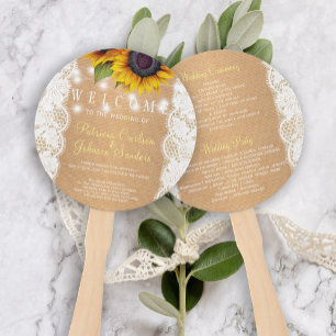 Sunflowers country burlap lace wedding ceremony hand fan
