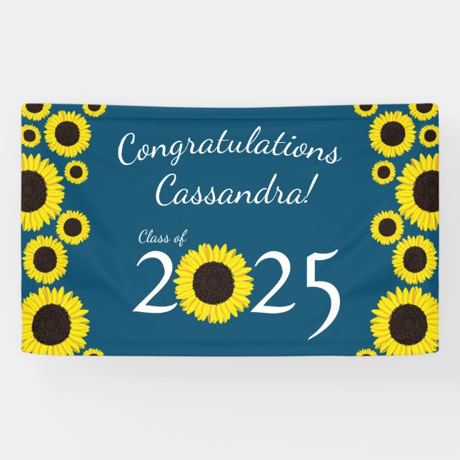 Sunflowers Country Graduation Party Blue Banner (Horizontal)