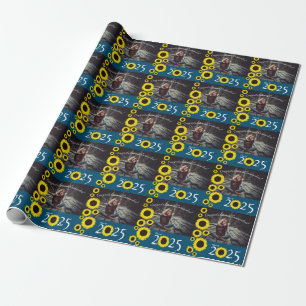 Sunflowers Country Graduation Party Blue Wrapping Paper