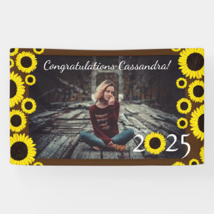 Sunflowers Country Graduation Party Brown Banner