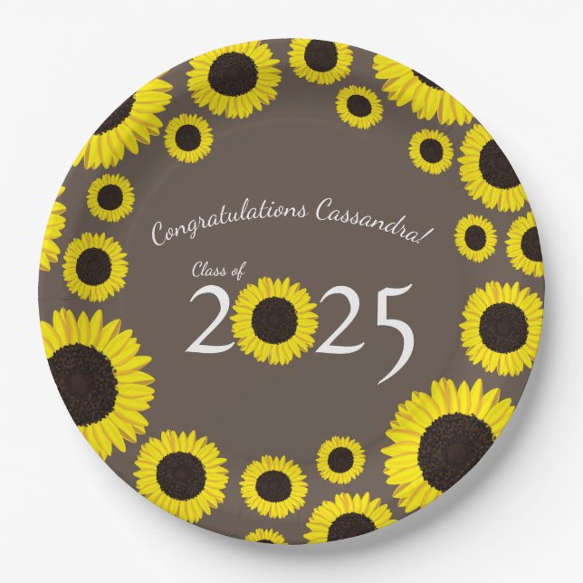 Sunflowers Country Graduation Party Brown Paper Pl Paper Plate (Front)