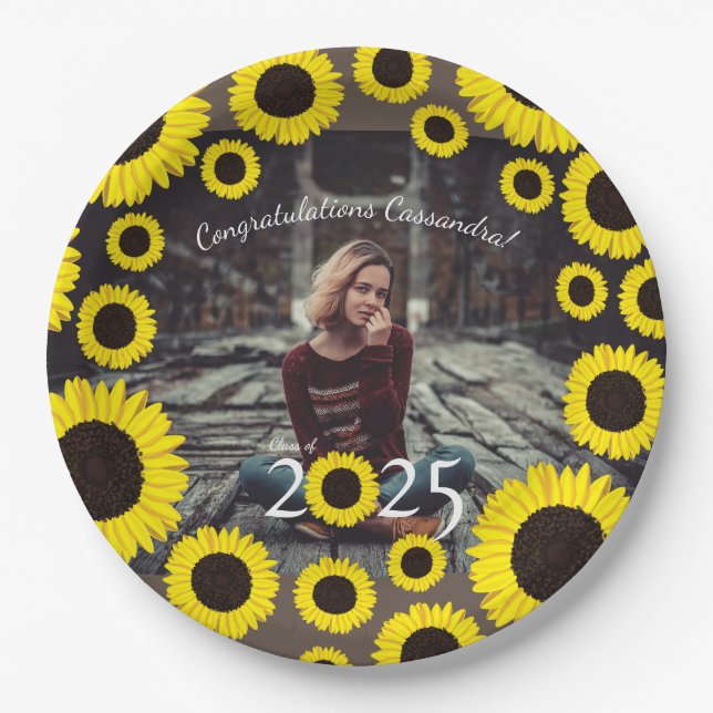 Sunflowers Country Graduation Party Brown Paper Pl Paper Plate (Front)