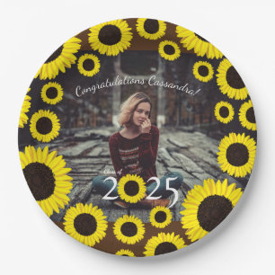 Sunflowers Country Graduation Party Brown Paper Plate