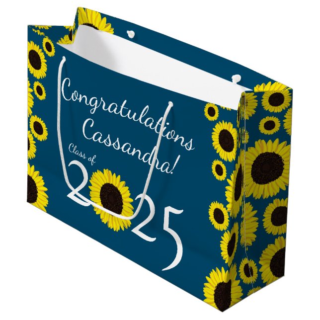Sunflowers Country Graduation Party Large Gift Bag (Front Angled)