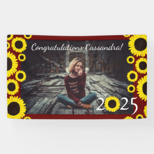 Sunflowers Country Graduation Party Maroon Banner