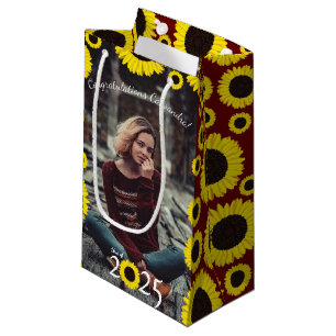 Sunflowers Country Graduation Party Maroon Small Gift Bag