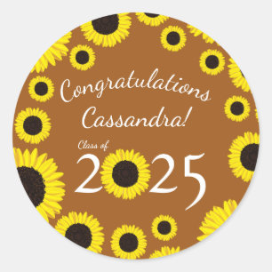 Sunflowers Country Graduation Party Orange Rust Classic Round Sticker