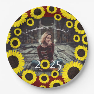 Sunflowers Country Graduation Party Portrait Paper Plate
