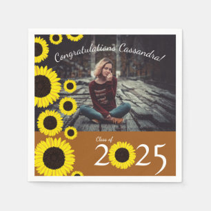 Sunflowers Country Graduation Party Rust Orange Napkin