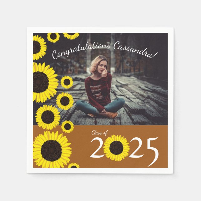 Sunflowers Country Graduation Party Rust Orange Napkin (Front)