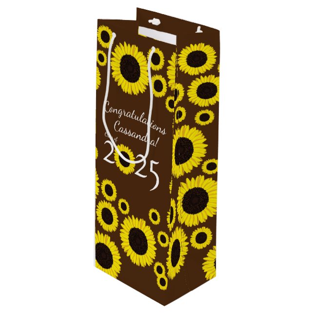 Sunflowers Country Graduation Party Wine Gift Bag (Front Angled)