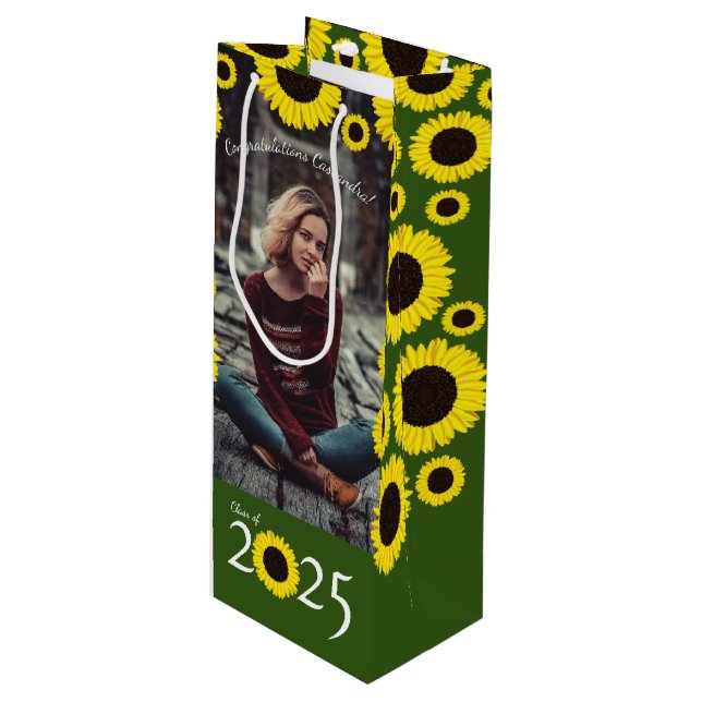Sunflowers Country Graduation Party Wine Gift Bag (Front Angled)