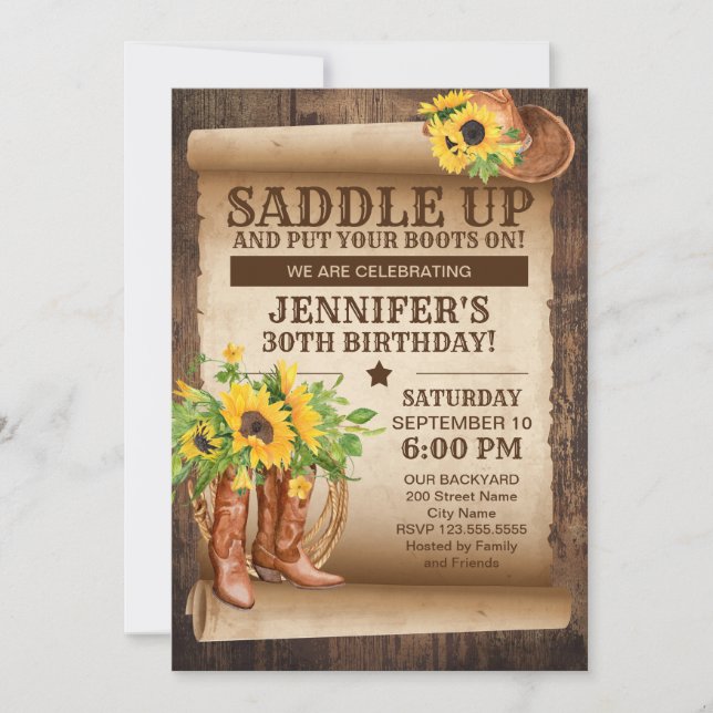 Sunflowers Country Western Party Invitation (Front)