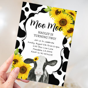 Sunflowers Cow Farm Birthday Invitation