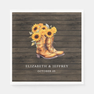 Sunflowers Cowboy Boots Barn Wood Western Wedding Napkin