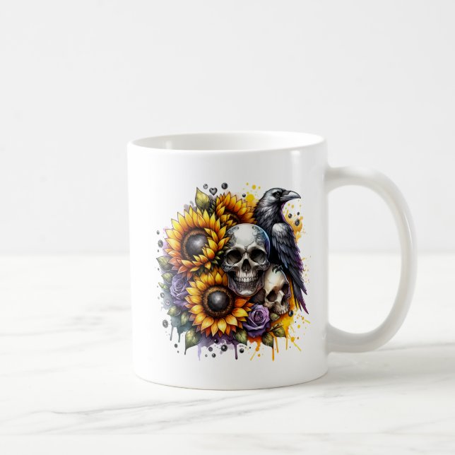 Sunflowers Crow and Skulls Coffee Mug (Right)