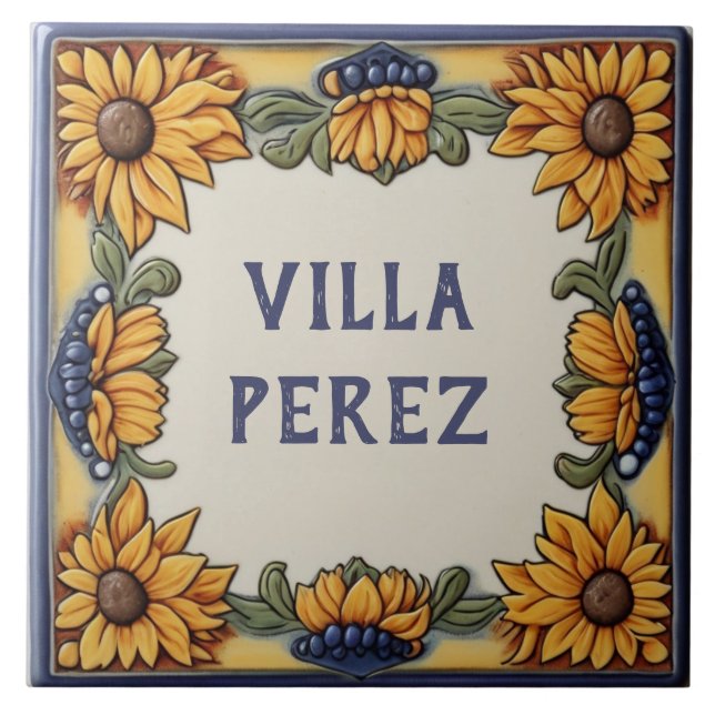 Sunflowers Custom House Name Plate Sign Plaque Ceramic Tile (Front)