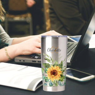 Sunflowers custom monogram initials name insulated tumbler