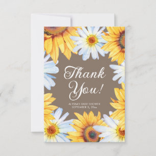 Sunflowers Daisies Baby Girl Shower Thank You Card