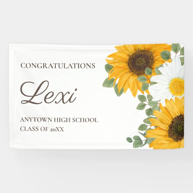 Sunflowers Daisies Graduation Party Congratulation Banner (Horizontal)