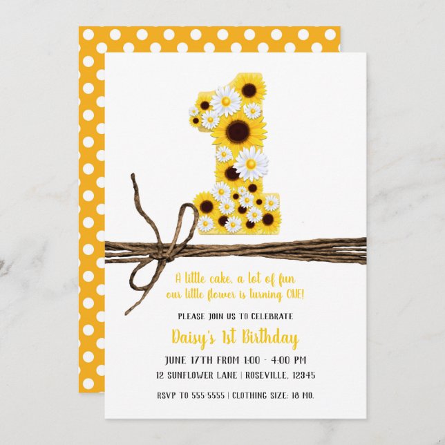 Sunflowers & Daisies ONE 1st Birthday Party Invitation (Front/Back)