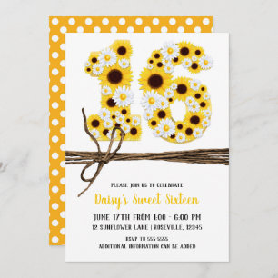 Sunflowers & Daisies SIXTEEN 16 Birthday Party Invitation