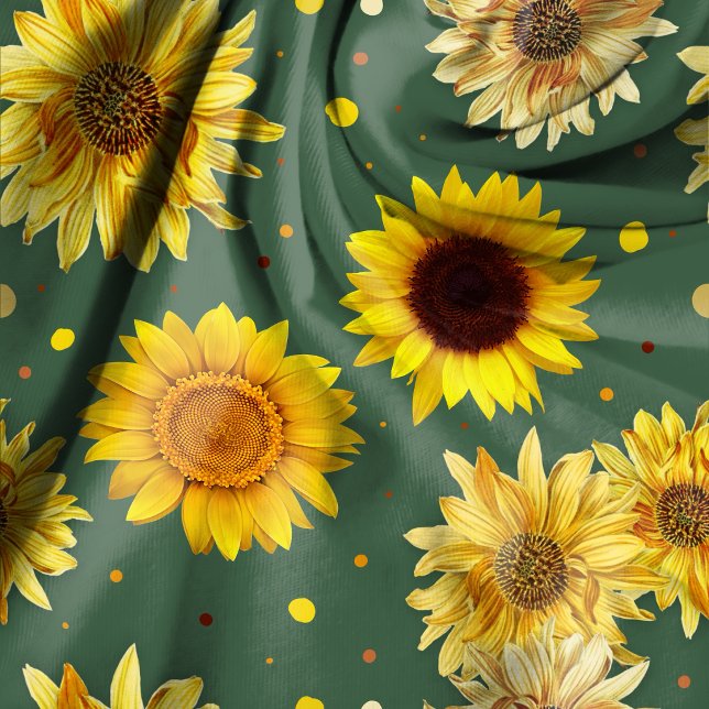 Sunflowers Dots Green Repeating Pattern Fabric (Creator Uploaded)