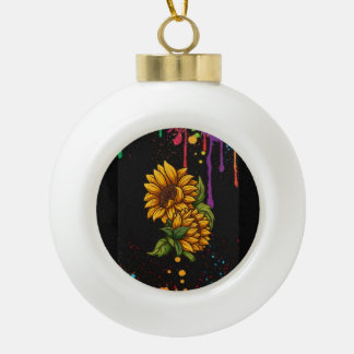 Sunflowers drawing art,sunflowers love  ceramic ball christmas ornament