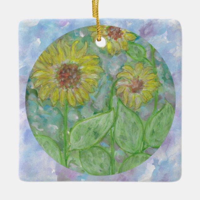 Sunflowers Dream Circle with Lavender Art Ornament (Front)