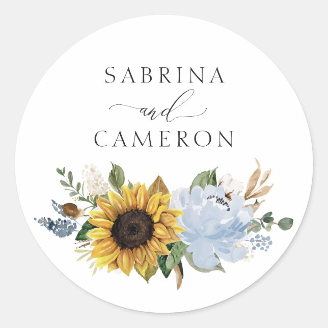 Sunflowers Dusty Blue Floral Elegant Envelope Seal (Front)