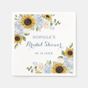 Sunflowers Dusty Blue Floral Greenery Personalised Napkin