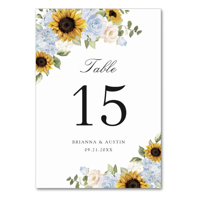 Sunflowers Dusty Blue Floral Rustic Table Number (Back)