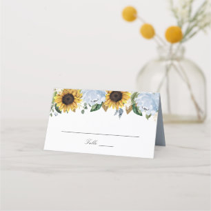Sunflowers Dusty Blue Flowers Elegant Wedding Place Card