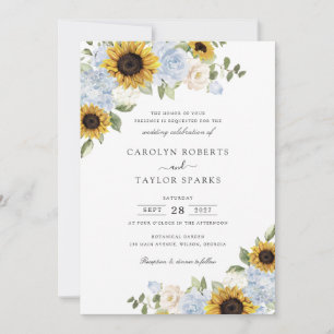 Sunflowers Dusty Blue Flowers Greenery Wedding Invitation
