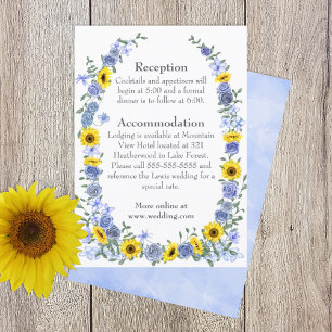Sunflowers, Dusty Blue Rose Border Wedding Details Enclosure Card