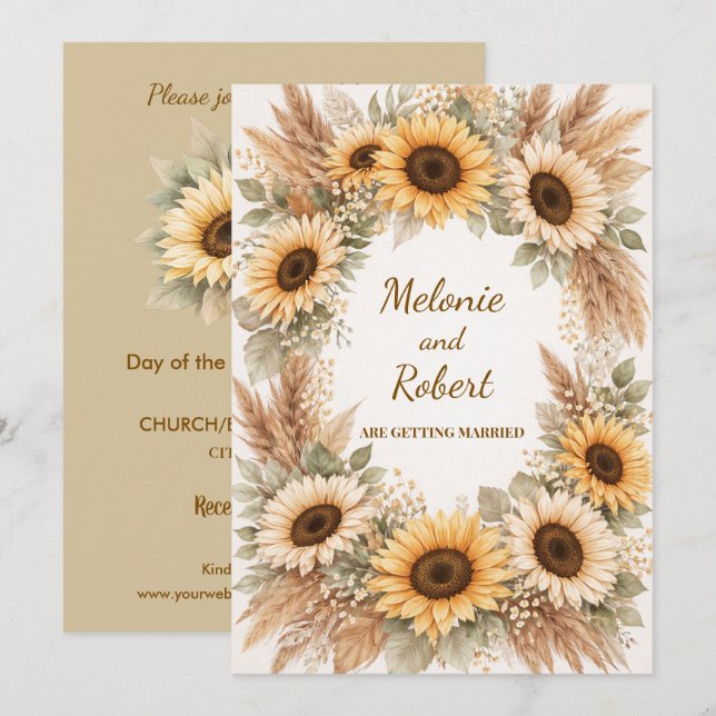 Sunflowers Earthy Boho Wedding Invitation (Front/Back)