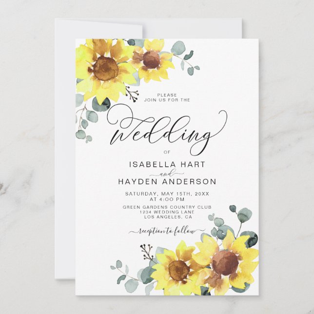 Sunflowers Elegant Fall Rustic Floral Wedding Invitation (Front)