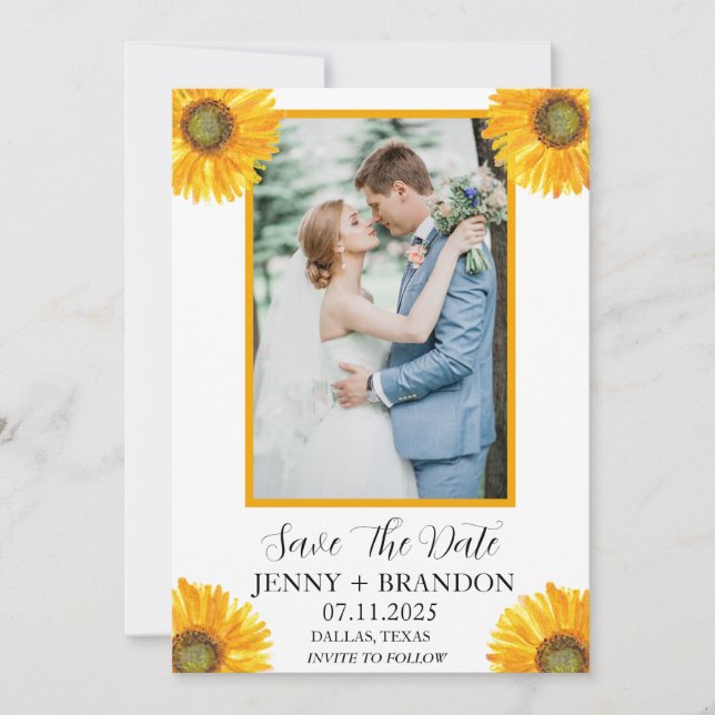 Sunflowers Elegant Modern Rustic Floral Photo  Save The Date (Front)