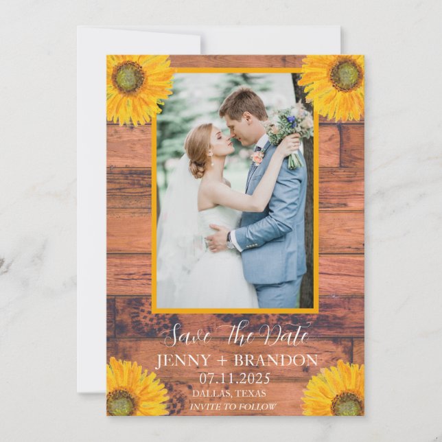 Sunflowers Elegant Modern Rustic Floral Photo  Save The Date (Front)