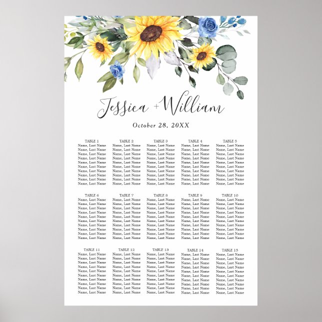 Sunflowers Eucalyptus 15 Tables SEATING CHART (Front)