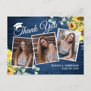 Sunflowers Eucalyptus 3 PHOTO Graduation Thank You Announcement Postcard