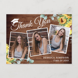 Sunflowers Eucalyptus 3 PHOTO Graduation Thank You Postcard