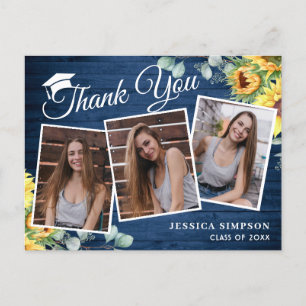 Sunflowers Eucalyptus 3 PHOTO Graduation Thank You Postcard