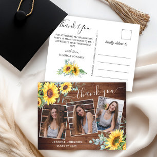 Sunflowers Eucalyptus 3 PHOTO Graduation Thank You Postcard